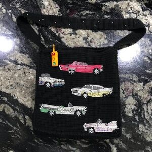 Michael Simon Designer Handbag Crochet Beaded Pink Cadillac Vintage Cars